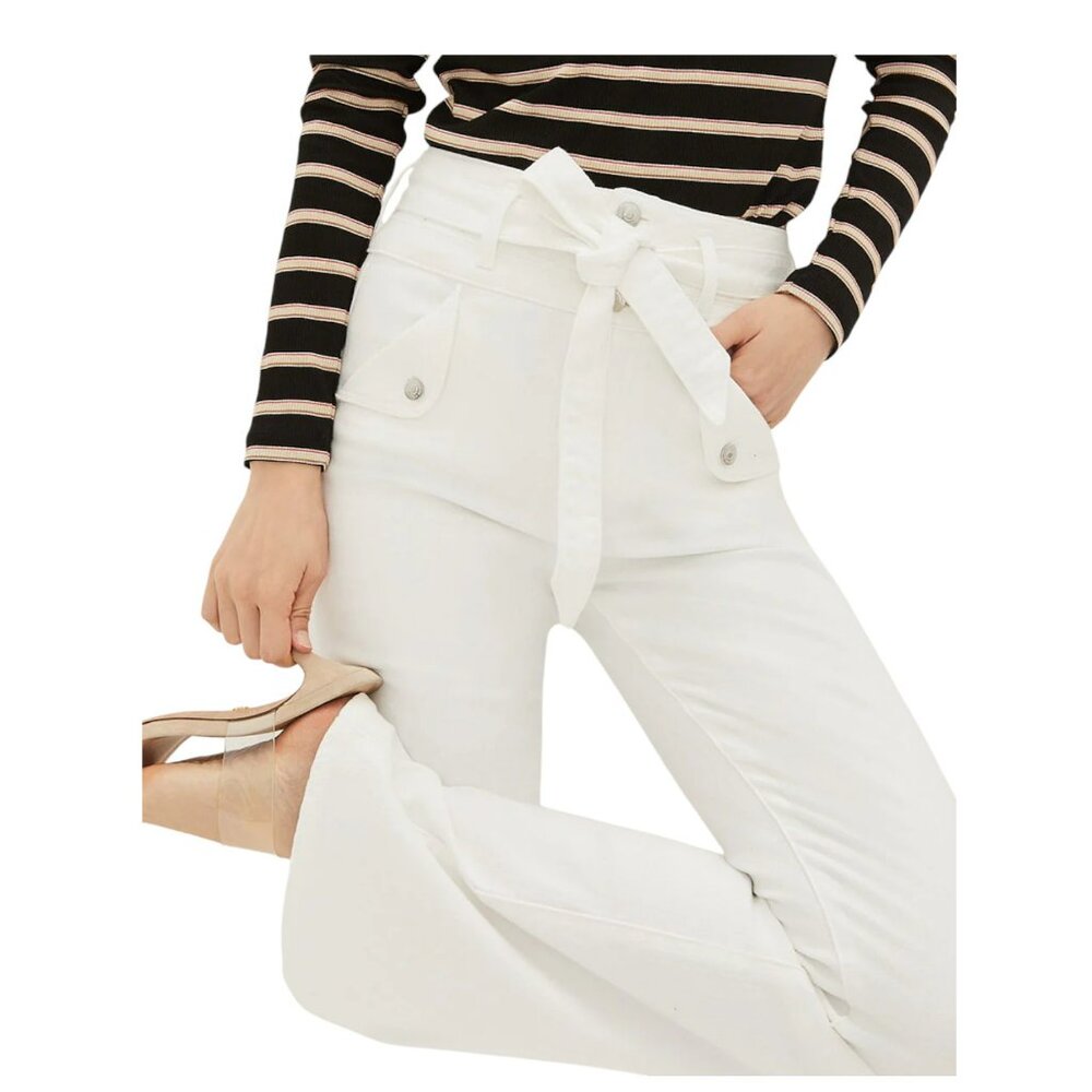 NWT Veronica Beard Giselle Belted High Rise Skinny Flare Jeans in White - Picture 5 of 9